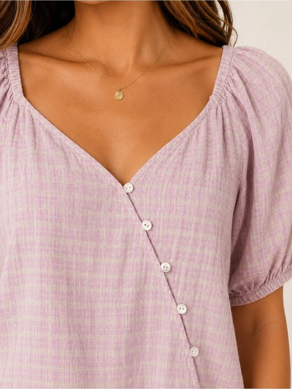 Madewell Plus Size 3X Linen Blend Puff Sleeve Button Wrap Top Sweet Lavender Pld
